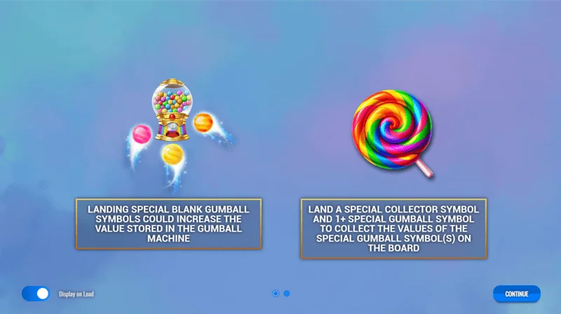 Sweet Candy Cash Stash - Hauptmenü und Einstellungen des Slots